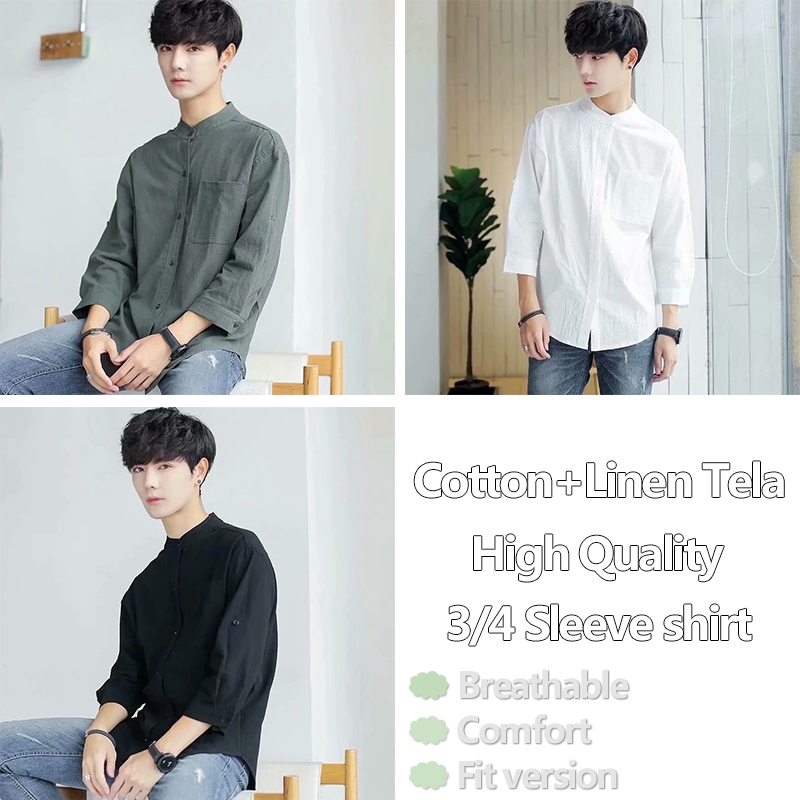 Áo sơ mi nam cotton màu trơn tay ngắn cổ tròn M-2XL