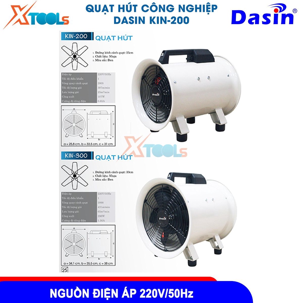 Quạt hút công nghiệp Dasin lưu lượng gió 25-66 m3/giờ tốc độ vòng quay 2900-2905 vòng/phút [CHÍNH HÃNG][XTOOLS]
