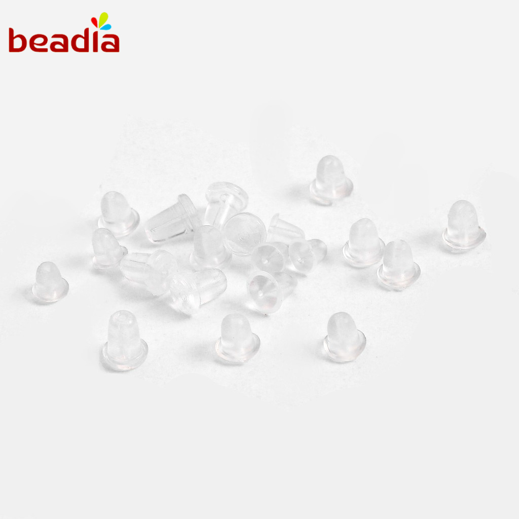 Nút Chặn Khuyên Tai Beadia Hình Viên Đạn Tròn Bằng Silicon Trong Suốt Diy