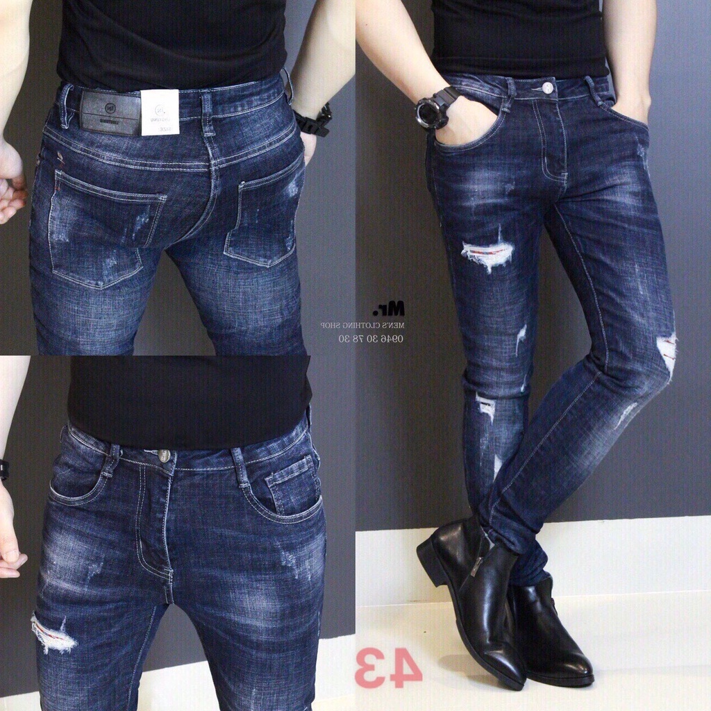 Quần jean nam xanh rách cao cấp-chất bò co dãn 4 chiều-from chuẫn thời trang Lady-Hn Store88 o16