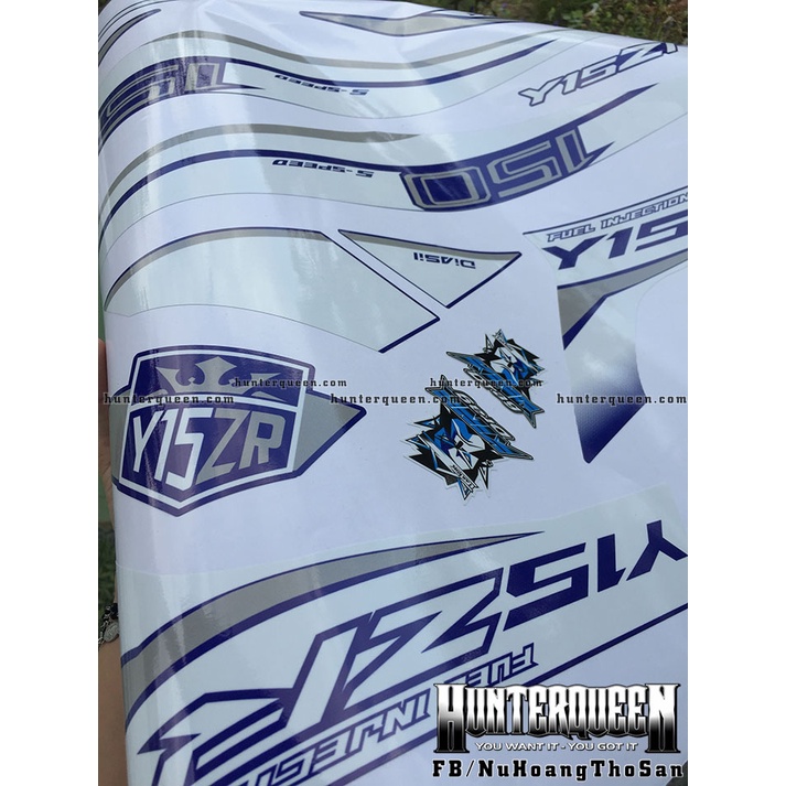 Tem rời dán xe Exciter 150 xanh GP. Decal cao cấp Y15ZR phối trắng bạc