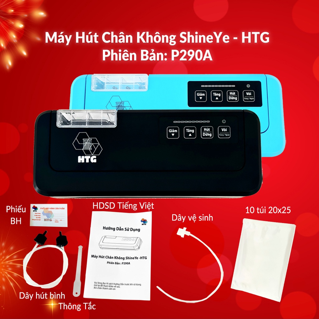 Máy hút chân không thực phẩm không kén túi HTG P290A hút đồ khô ướt, hàn miệng túi độc lập, TIẾNG VIỆT, thổi phồng túi