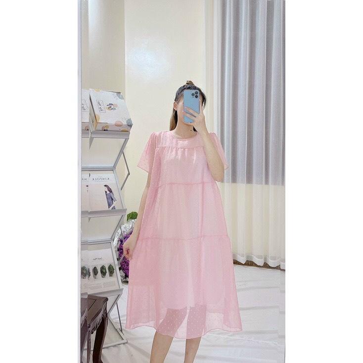 Váy bầu thiết kế vải voan bi 2 lớp siêu mềm siêu mịn mặc đi làm đi chơi đều được, free size 43~68kg VB09