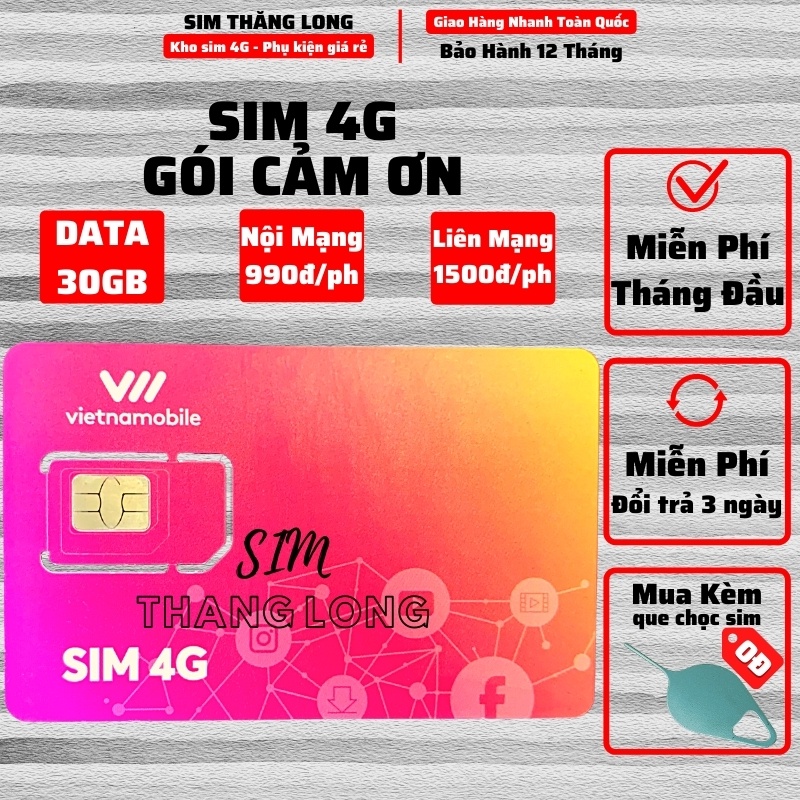 Sim 4G Vietnamobile Data 180Gb (6Gb/Ngày - Thánh Úp & Trọn Đời) - Gọi Miễn Phí - Sim Không Giới Hạn Data - Giá Siêu Rẻ