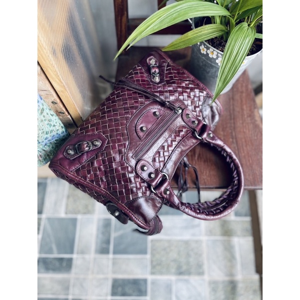 SALE-túi si da thật đan màu tím nho