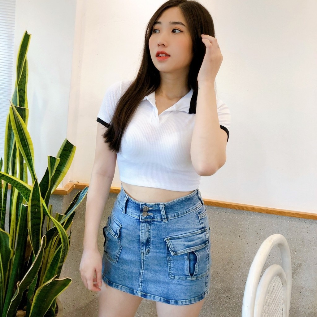 Áo Kiểu Croptop Cổ Trụ Tay Ngắn, Chất Thun Gân Mềm Mịn Co Giản,Mẫu Phối Màu Lạ Mắt Size 55kg Fom Chuẩn Ảnh 100% | BigBuy360 - bigbuy360.vn
