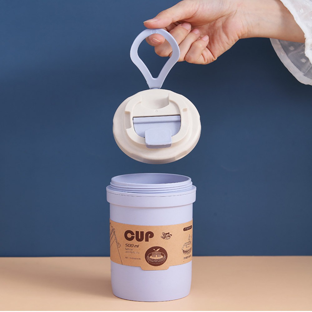 Bình nước 2 lớp 500ml nhựa lúa mạch cao cấp an toàn - Tặng kèm muỗng