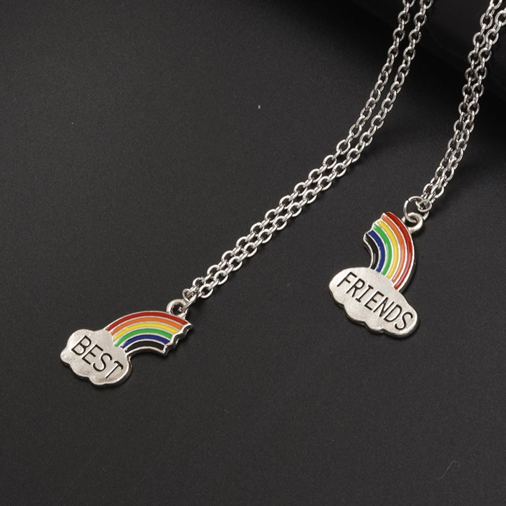 Vòng cổ Mặt Hình Trái Tim Màu Cầu Vồng In Chữ Best Friend Phong Cách Cổ Điển Thời Trang