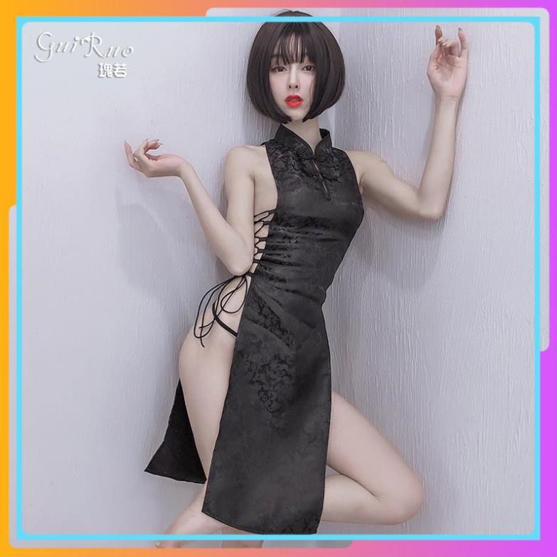 Bộ đồ ngủ cosplay sexy cô gái thượng hải, Sườn xám dáng dài đan dây 2 bên hông siêu gợi cảm - Mã SXD120 | BigBuy360 - bigbuy360.vn