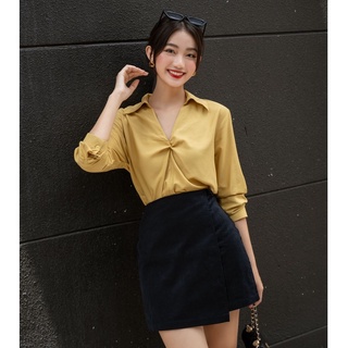 Olv - áo mustard twist blouse