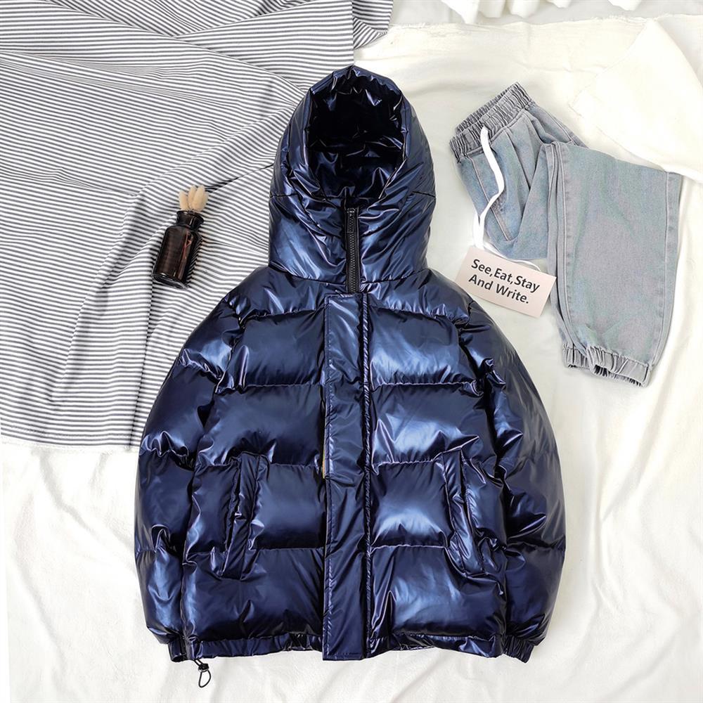 Áo Khoác Phao Có Nón Dáng Rộng Ngắn Bằng cotton Màu Sáng Phản Quang Kiểu Hàn Quốc Thời Trang Mùa Đông Cho Nam