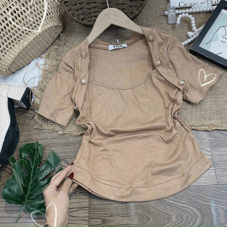 Áo ZIP Cộc Cổ Vuông Khuy Vai Siêu Tôn Dáng UP