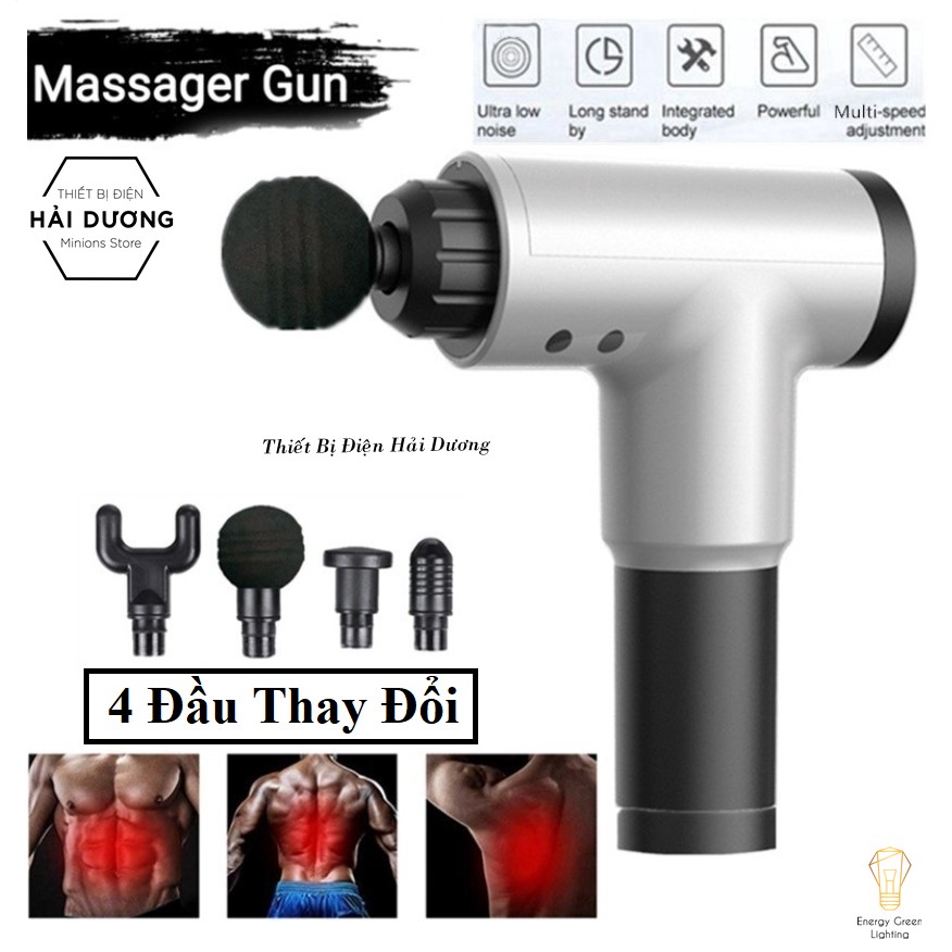 Máy Massage - Súng Massage Toàn Thân 4 Đầu 6 Chế Độ Fascial Kh-320, Giảm Đau Mỏi Vai Gáy, Giãn Cơ Sau Tập - Có video