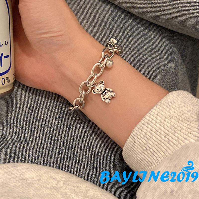 Vòng đeo tay bằng kim loại mặt hình gấu có thể điều chỉnh kích thước dễ thương cho nữ