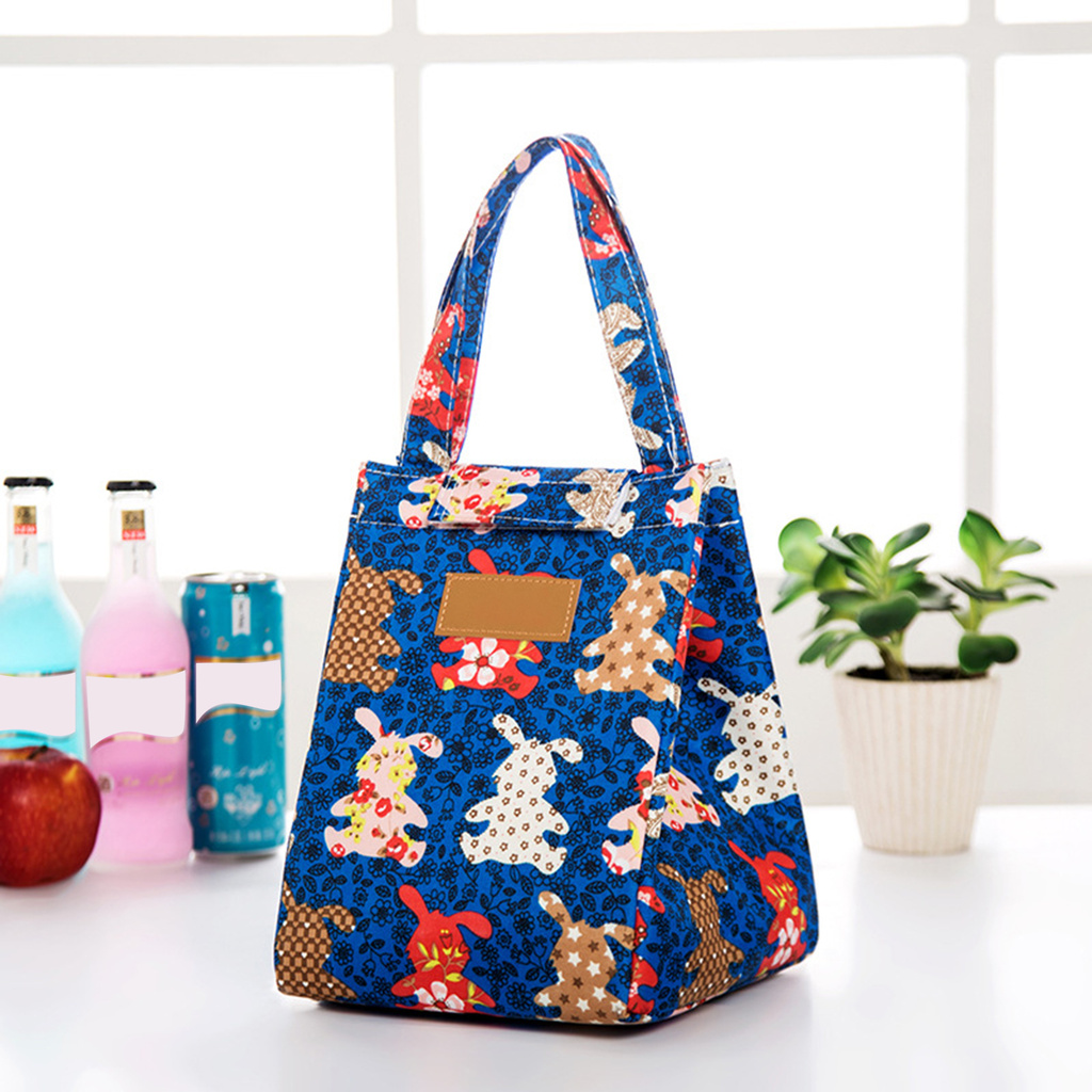 Big_Food Cooler Bag Large Capacity Fastener Tape Flower Pattern Perfect Insulated Lunch Bag for Work