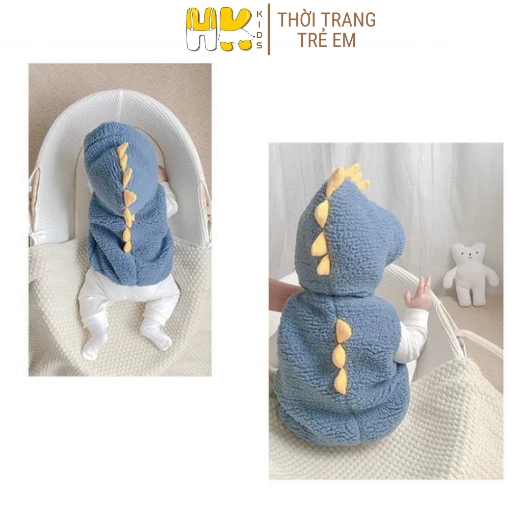 Áo Gile lót lông kèm mũ cho bé HK KIDS, áo lớp lót nhung và lông cừu mềm mại giữ ấm giữ nhiệt tốt cho bé từ 1 đến 5 tuổ