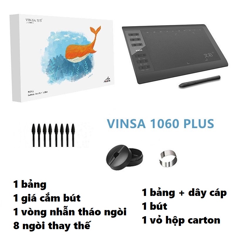 Bảng vẽ điện tử, Bảng điện tử VINSA 1060Plus [ HÀNG CHÍNH HÃNG] - bản quốc tế nâng cấp  so với Gaomon 1060