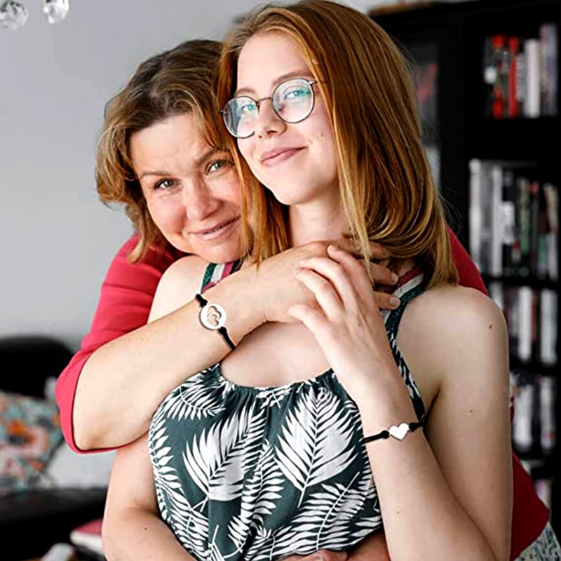 Flgo set 3 Vòng Tay Hình Trái Tim Rỗng Ghép Khắc Chữ Cho Mẹ Và Con Gái