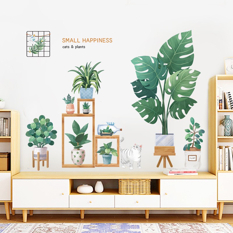 Decal dán tường phòng khách Small Happiness phong cách vintage Hàn Quốc