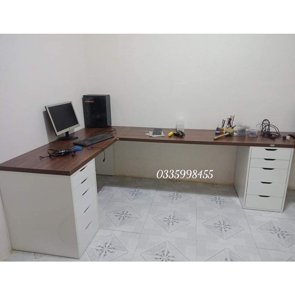 Bàn Gaming ikea chữ L (2 hộc tủ)