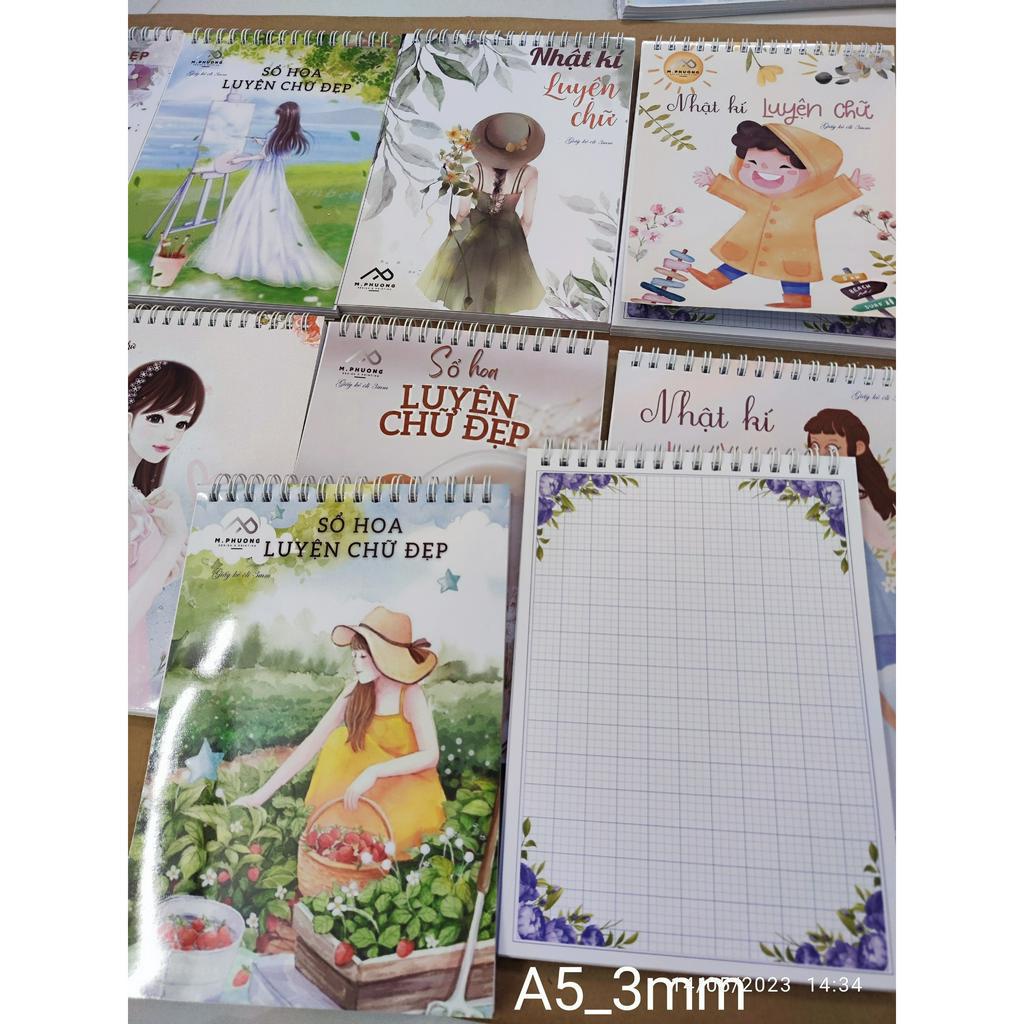 sổ HOA luyện chữ - 100 trang - A4 - A5 /2.5mm - 3mm- chấm DOT