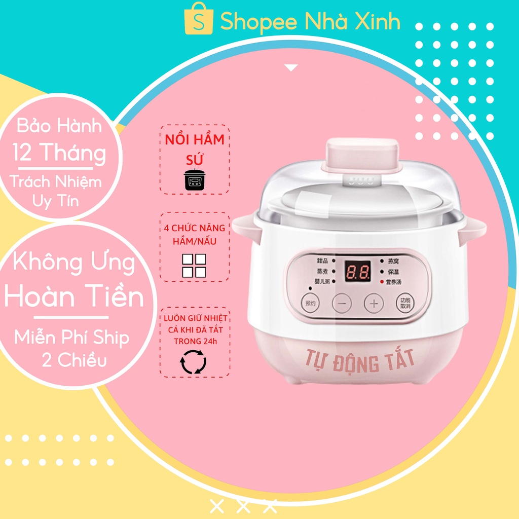 Nồi hầm đa năng 4 trong 1, Nồi Chưng Yến, Nấu Cháo Chậm, Hầm, Kho Thịt Cá Đa Năng Cách Thủy Siêu Tiện Lợi