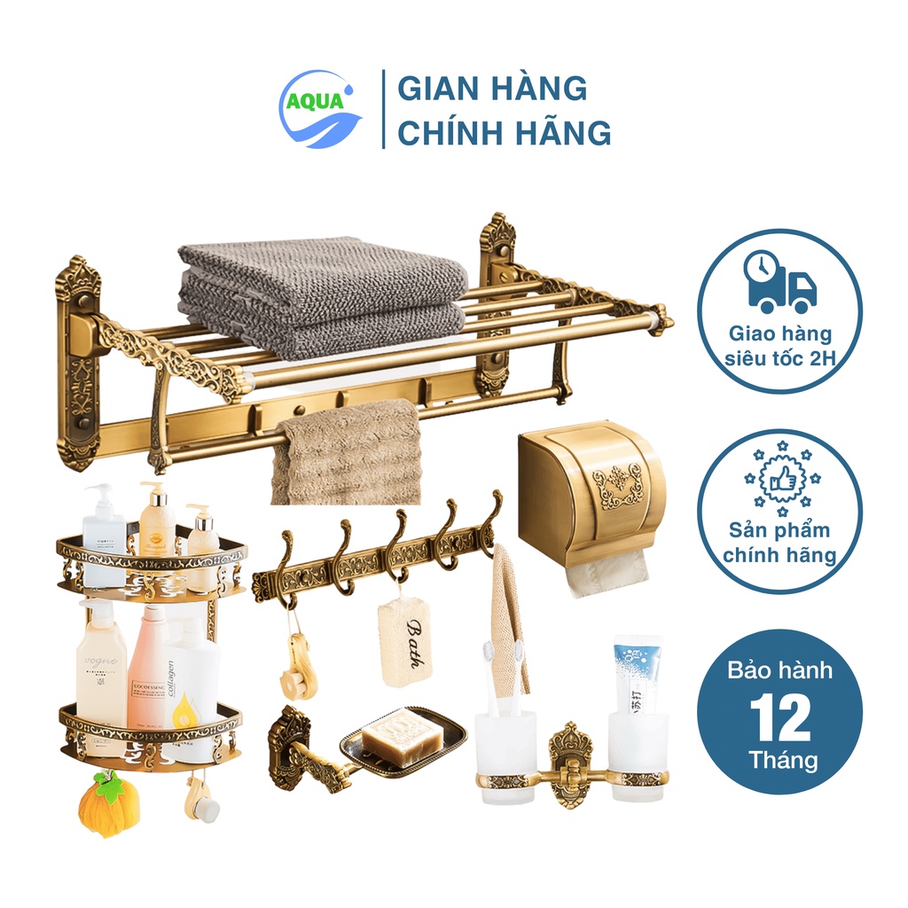 Bộ Kệ Treo Đồ Nhà Tắm AQUA Với Thiết Kế Màu Đồng Cổ Retro Phong Cách Trang Trí Tân Cổ Điển