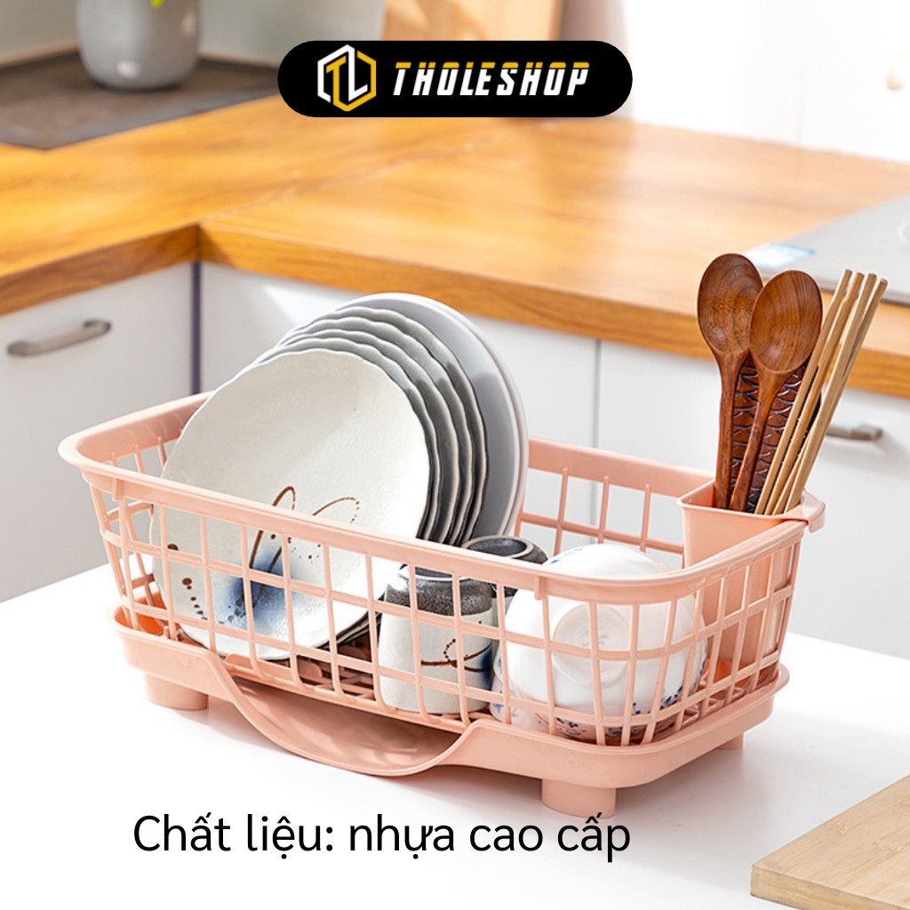 Khay Úp Chén Bát - Kệ Rổ Để Chén Dĩa Có Hũ Đựng Đũa, Muỗng Và Khay Hứng Nước 8397