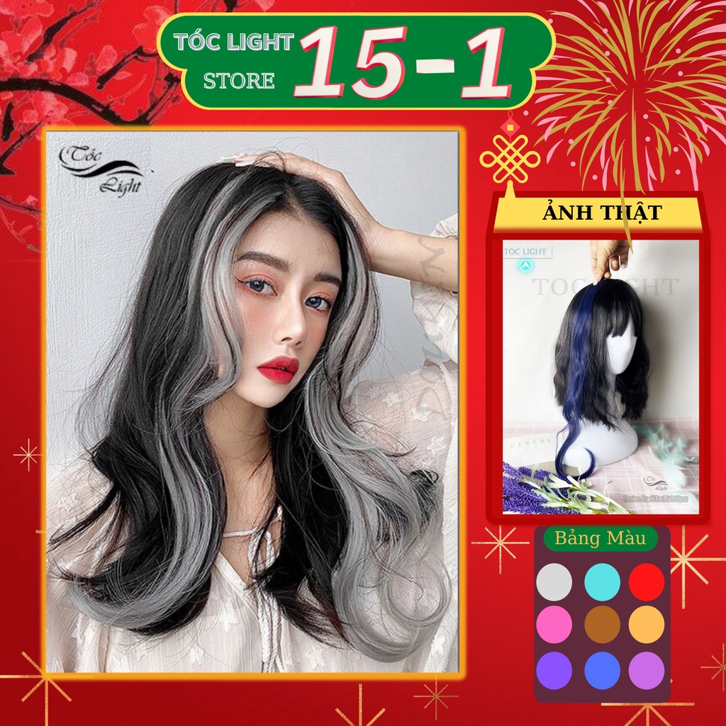 Tóc giả kẹp XOĂN nhiều màu highlight dài 60cm - Tóc Light Giả Kẹp màu xám khói Đi sự kiện, đi chơi, Quay tik tok, đi học