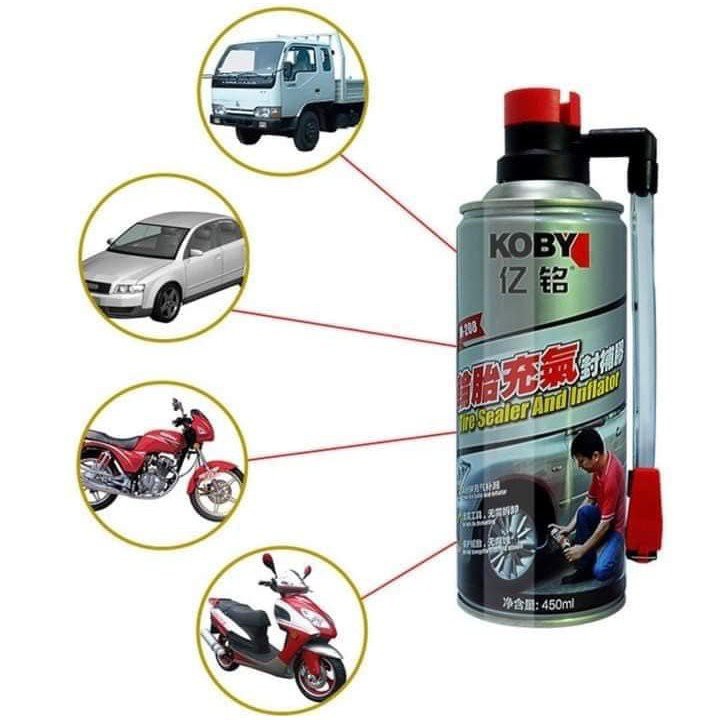 [VÁ LỐP KHẨN CÂP] Chai Vá Lốp - Bơm Lốp Khẩn Cấp KOBY 450ml Cho Xe Ô Tô, Xe Máy tiện lợi, thông minh