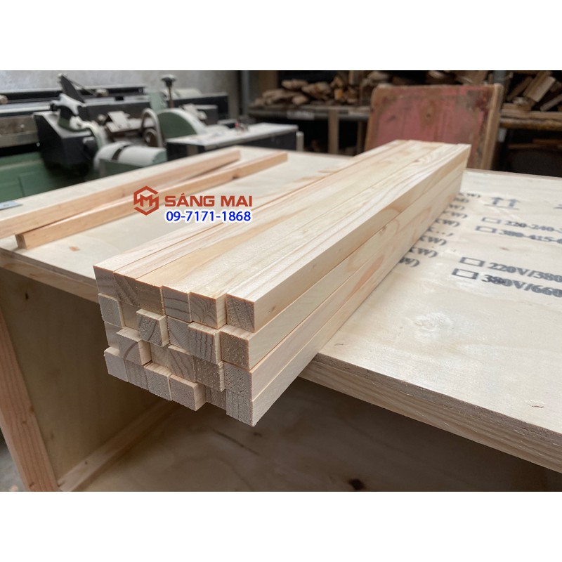 [MS84] Thanh gỗ thông vuông 2cm x 2cm x dài 80cm + láng mịn 4 mặt
