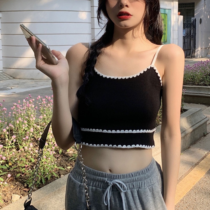 Áo Croptop Hai Dây Dệt Kim Thời Trang Đi Biển Mùa Hè Y2K Cho Bạn Gái