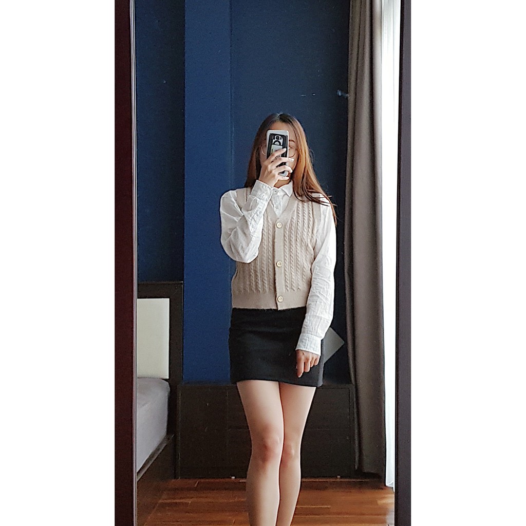 [Ảnh thật] Áo len gi-lê cổ chữ V