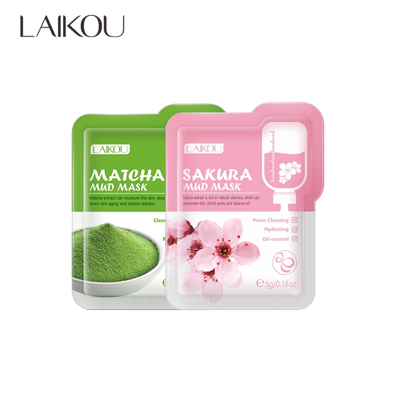 Set 2 mặt nạ bùn LAIKOU loại trà xanh matcha và hoa anh đào làm sạch mụn đầu đen 5g