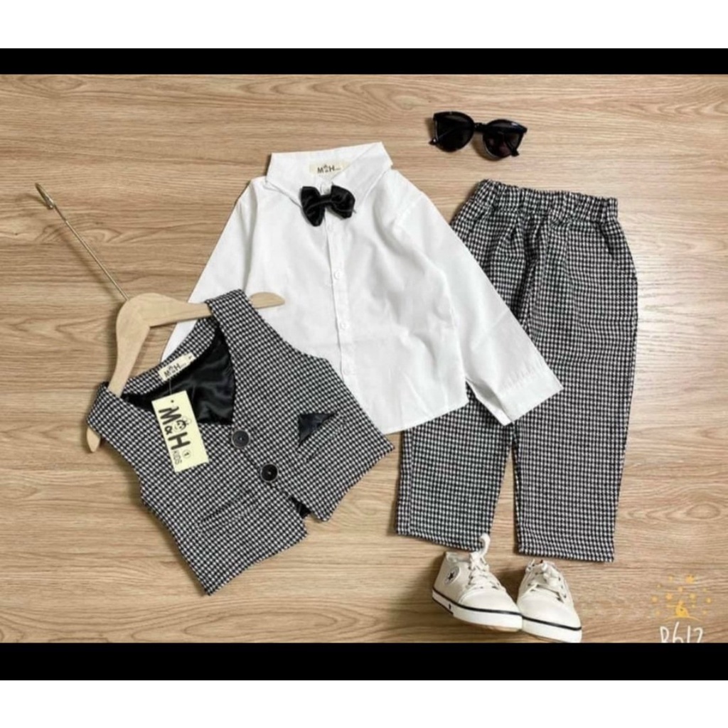 Bộ vest chất dạ mềm combo gồm áo vest ,áo phông trắng kèm cavat và 1 quần tây. [Khách vui lòng đọc kỷ mô tả sản phẩm]