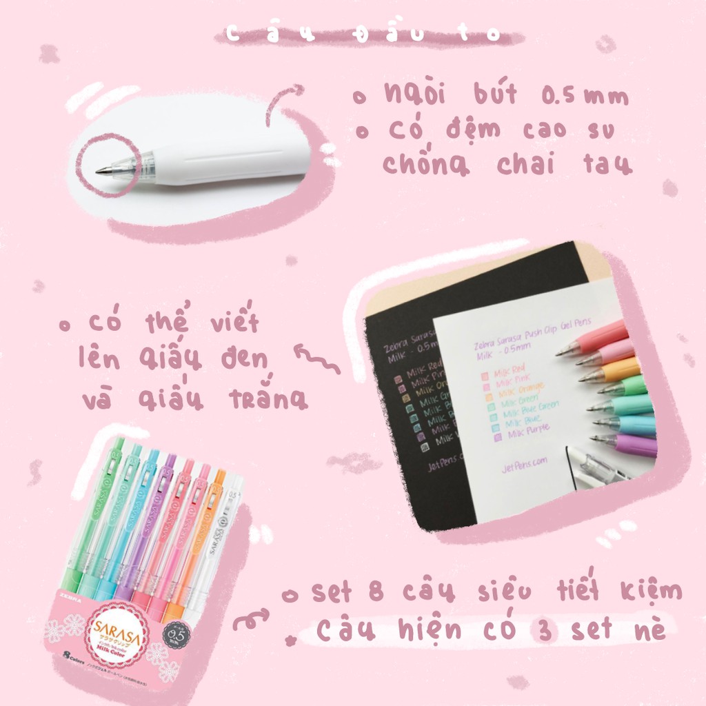 Bộ 5-10 Màu Bút Gel Bấm Nhiều Màu Sarasa Zebra Nhật Bản Ngòi 0.5mm Cây Đầu To