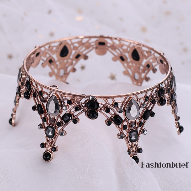 ❤BRIEF Vintage Baroque Tiara Black Beads Tiaras Crowns Hairband Royal Queen Headband for Women Chris