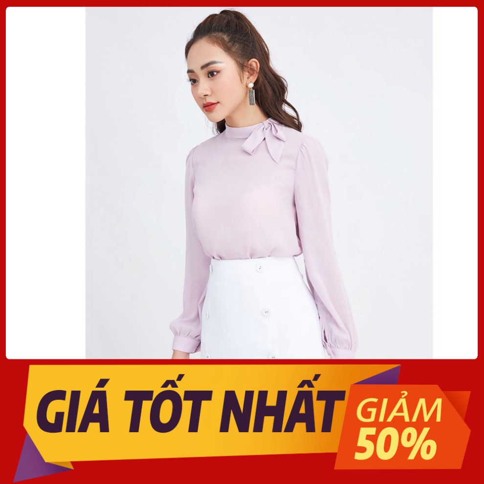 Áo sơ mi nữ công sở 92WEAR 3 màu, đủ size, thiết kế có nơ cổ đính ngọc ASA0276