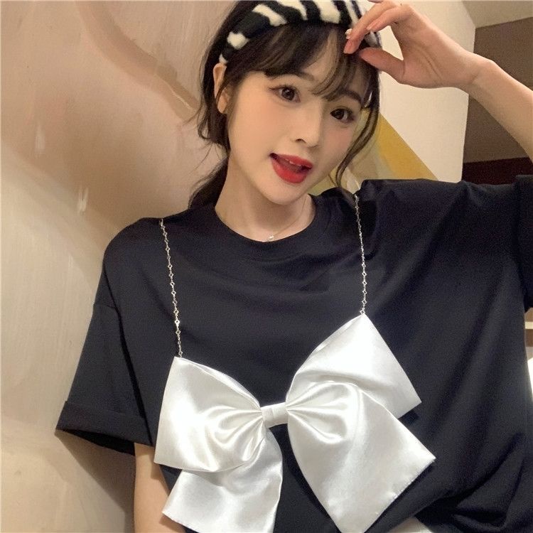 Áo Thun Tay Ngắn Đính Nơ Thời Trang 2022 Mới Cho Nữ