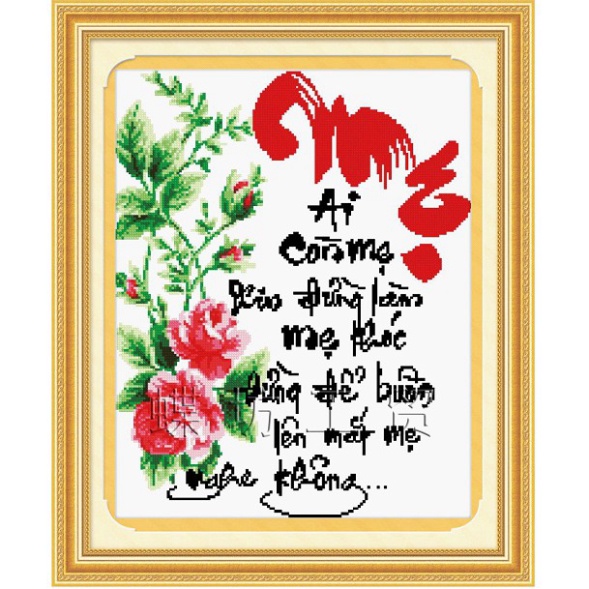 Tranh thêu chữ thập chữ thư pháp Mẹ - DLH-222413 -43x52