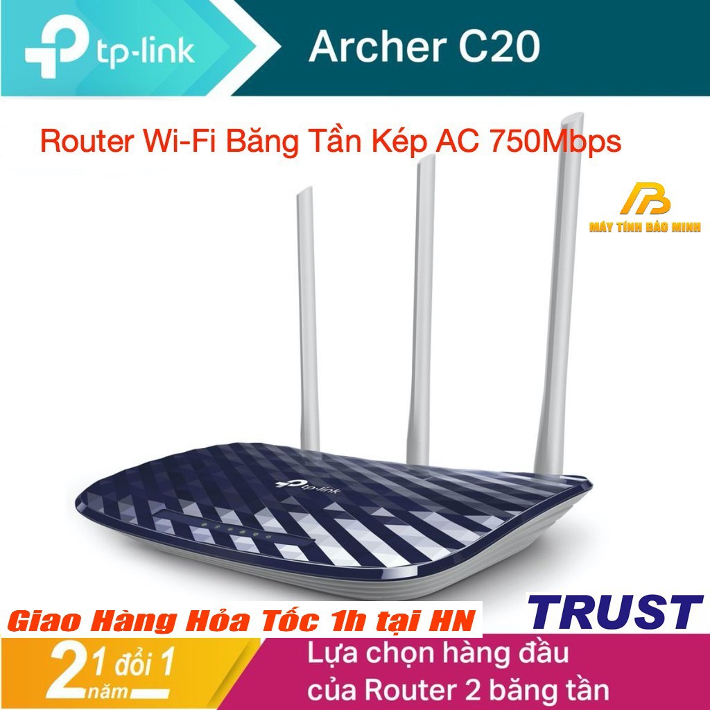 Bộ Phát Wifi Tp-Link Archer C20 C24 C50 C54 Băng Tần Kép AC75  AC1200 - Hàng Chính Hãng