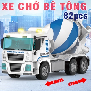 Mô hình xe bồn chở bê tông lắp ghép từ 82 chi tiết bằng nhựa xe đồ chơi trẻ em có âm thanh và đèn