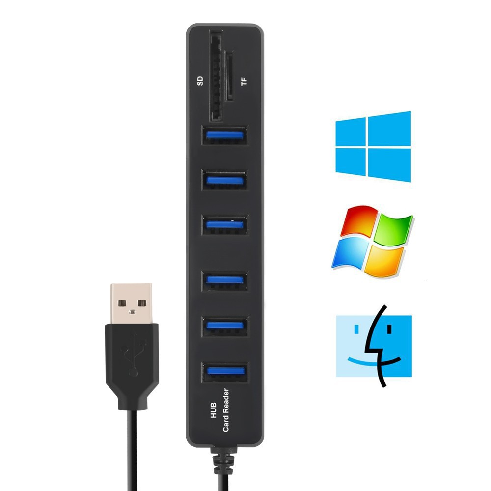 Hub 6 cổng USB 2.0 kiêm đầu đọc thẻ nhớ SD/TF