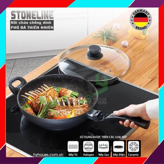[Chính hãng] Chảo chống dính dùng bếp từ phủ đá thiên nhiên - STONELINE @17424 - 28cm sâu có nắp