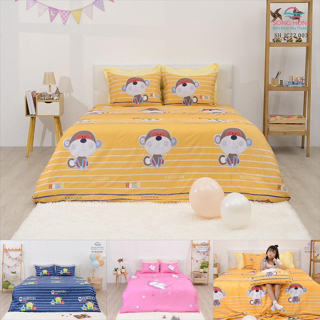 Bộ chăn ga gối trẻ em 1.8*2m - Sông Hồng chính hãng - Chất cotton