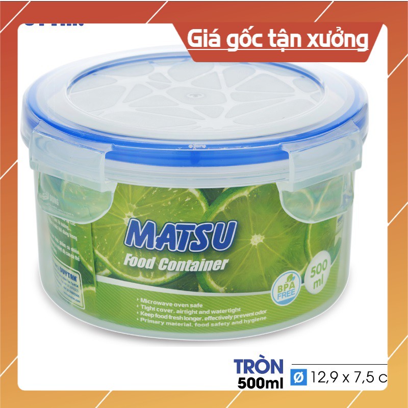 Hộp Nhựa Tròn Đựng Thực Phẩm Duy Tân Matsu dung tích 500ml (12.9 x 12.9 x 7.5 cm)