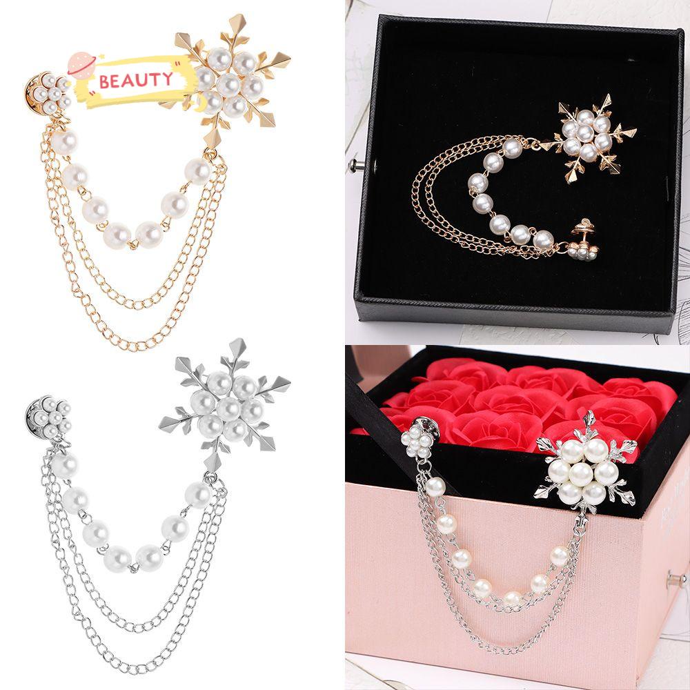 Ghim Cài Áo Hình Bông Tuyết Đính Ngọc Trai Nhân Tạo Thời Trang