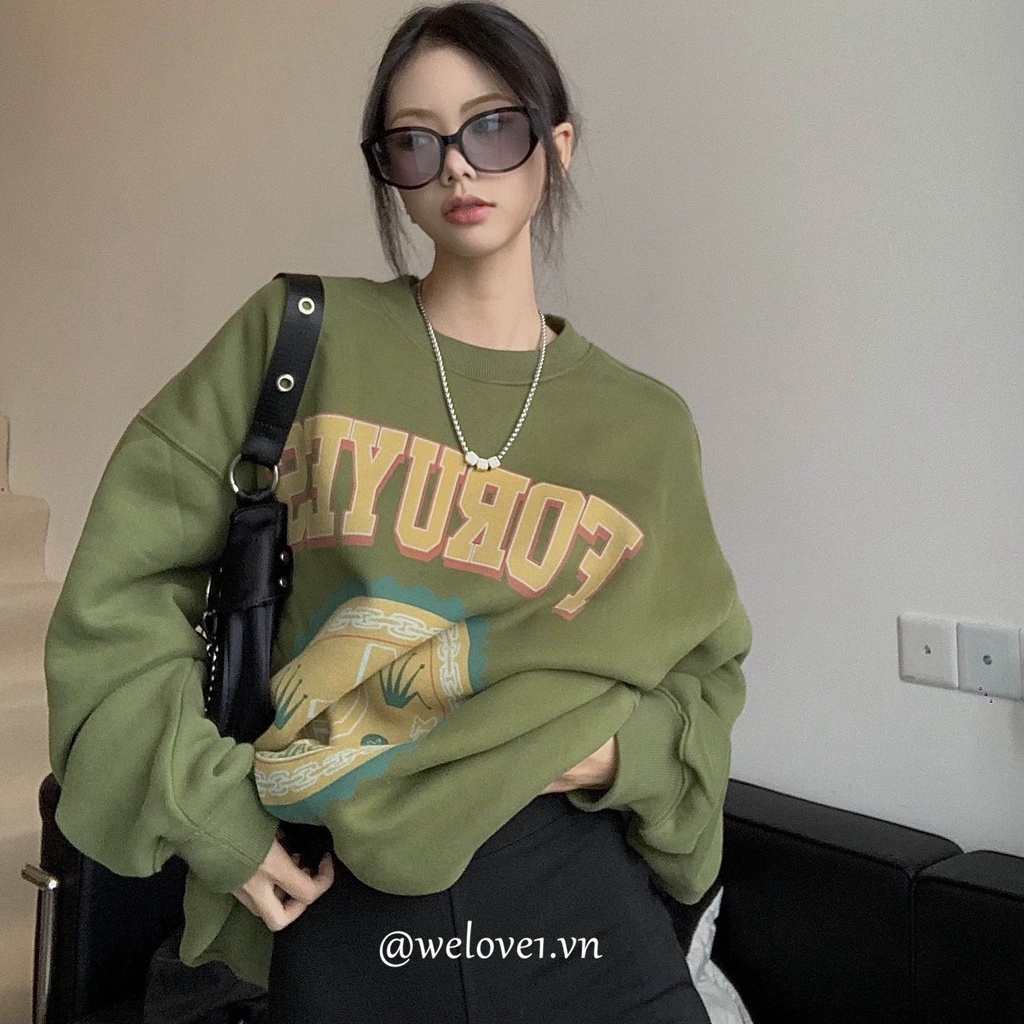 Áo sweater Lót Nhung Họa Tiết Trái Bơ Màu Xanh Lá Phong Cách Hàn Quốc Thời Trang Cho Nữ