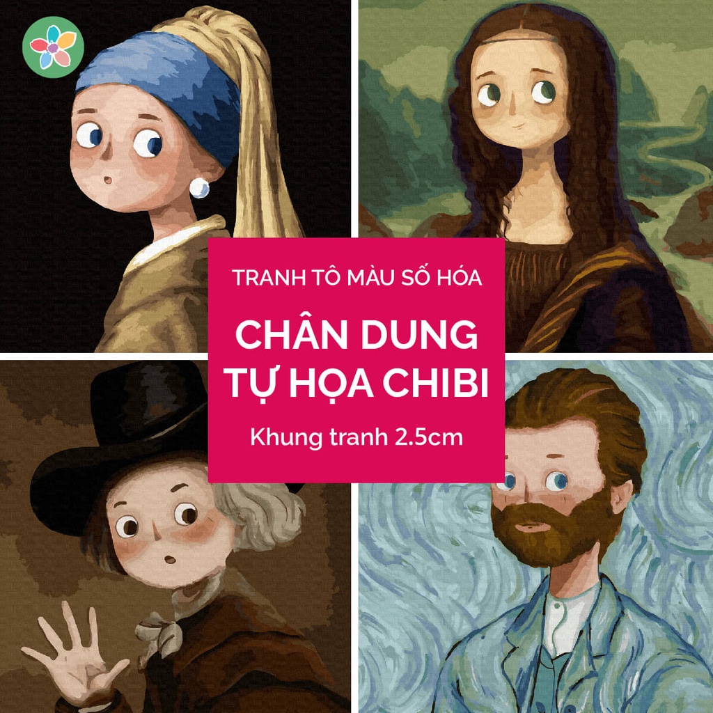 ✅Tranh tô màu theo số - Chân dung tự họa chibi đã căng khung 40x50cm