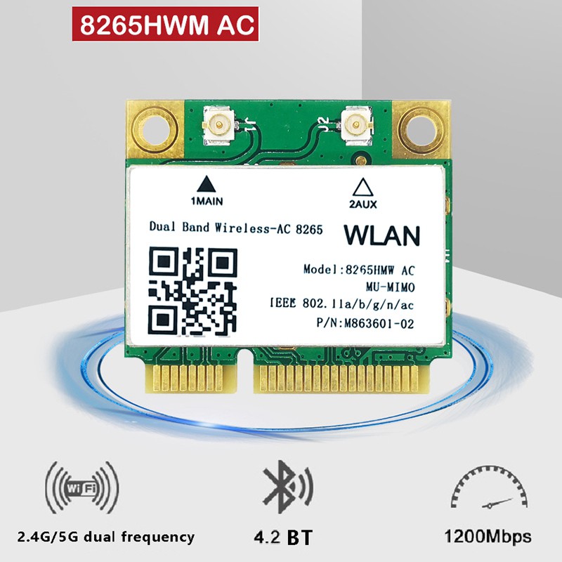 MIMO Ăng Ten Wifi 8265 Ac 8db 1200m 2.4 / 5g Mini Pcie Bluetooth 4.2 Cho Win-Mmo / Win7 Win 8 Win 10 Linux | BigBuy360 - bigbuy360.vn